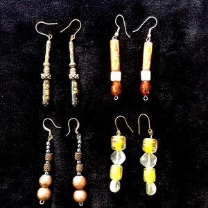 4 pairs of unique handmade beaded earrings
